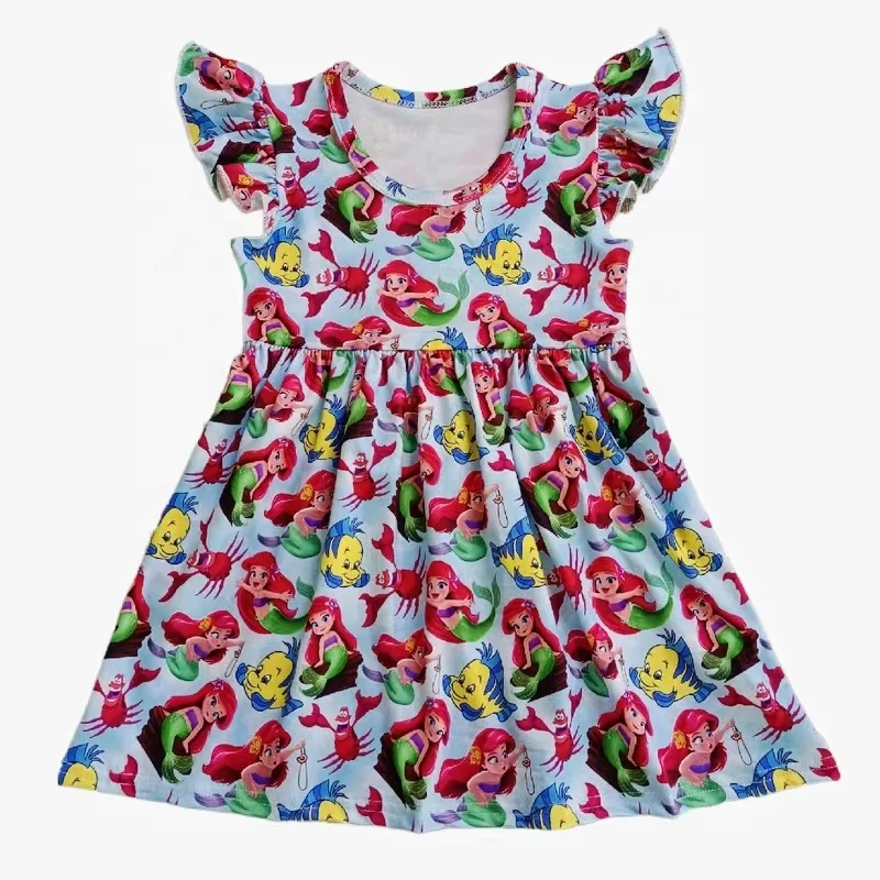 Wholesale cartoon mermaid inspired design can be customized summer flowing sleeve high quality girly milk silk knee skirt