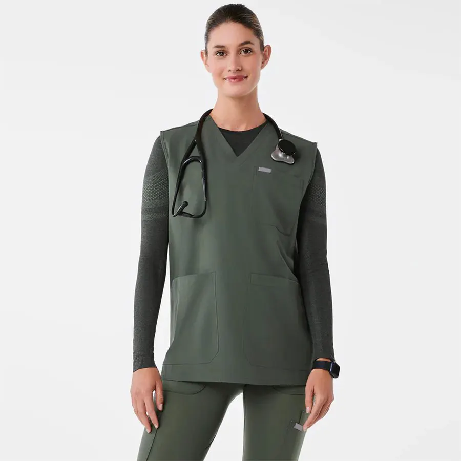 Bestex Custom V Neck Sleeveless Scrubs Vest Side Slits Scrubs Leggings Nursing Medical Scrubs Uniforms Sets Vendor for Women