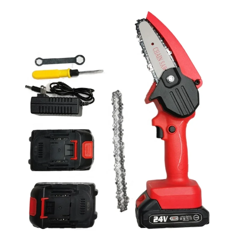Mini Chainsaw with 2 Batteries 2 Chain, 4-Inch Cordless Chainsaw Battery Powered with Safety Lock , Handheld  Electric Chainsaw