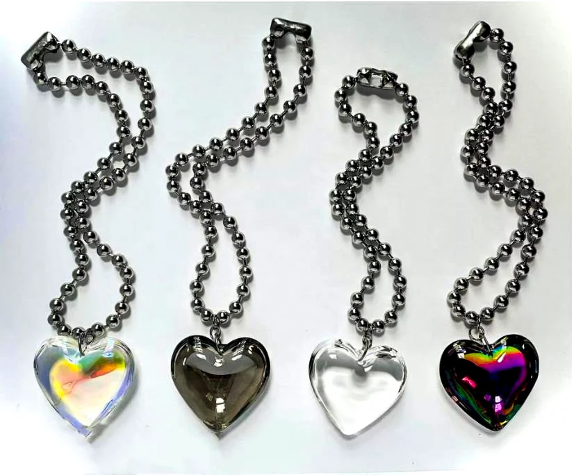 Fashion Crystal Pendant Necklace with Heart Design Colorful Silver Bead Chain choker Jewelry Popular Heart collar for women