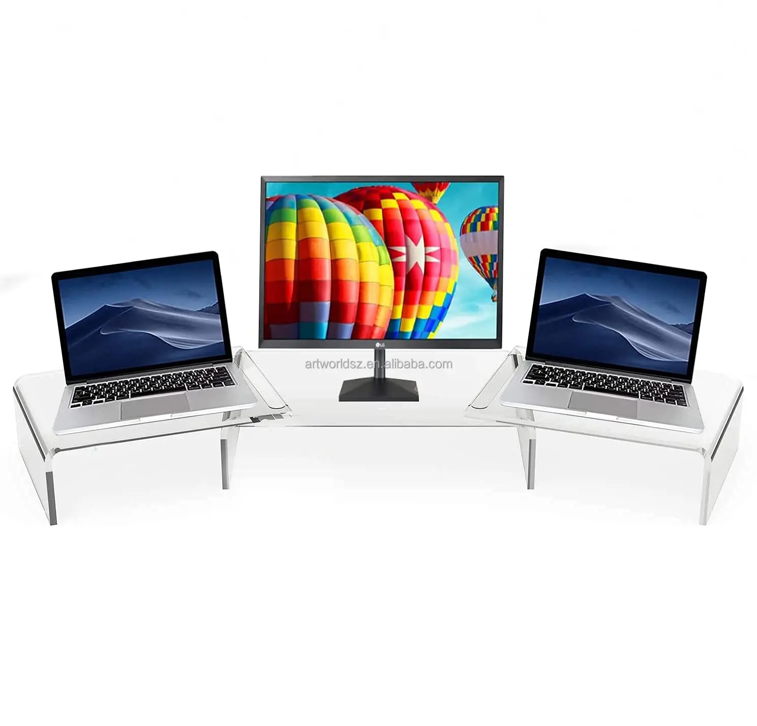 3 Shelves Heavy Duty Acrylic Monitor Stand Desk Riser with Adjustable Length and Angle Computer TV PC Laptop Screen Stand