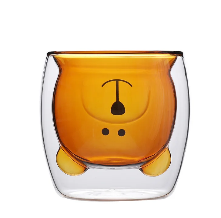 
Heat- resistant Reusable Color Cute Design GlassTumbler Double Wall Bear Glass Cup for Water Beer Drinking 