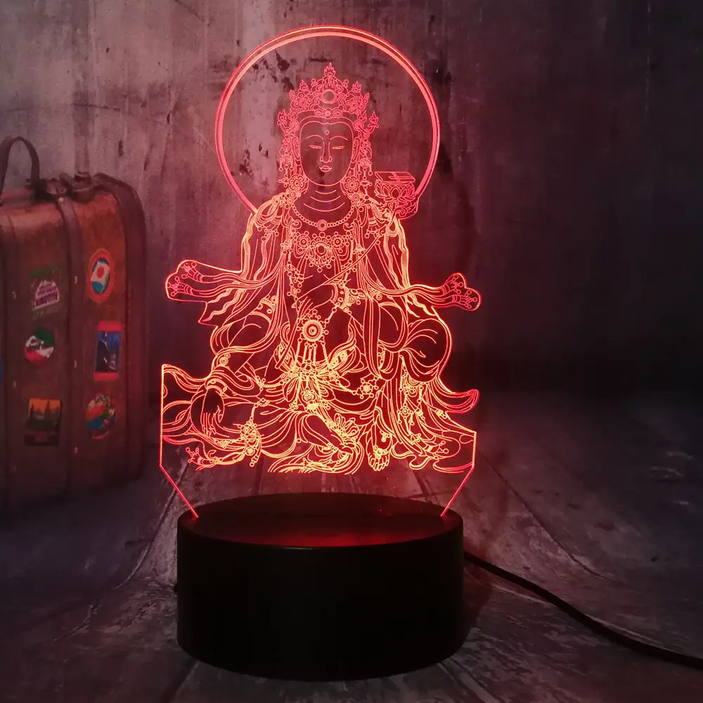 Avalokiteshvara Acrylic 3D LED Lamp Night Light WarmingLight USB Touch 7 Colors Change Illusion Lamp Home Decor Table Lamp Gifts