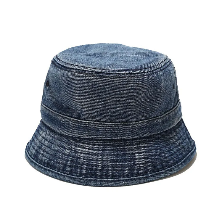 factory custom all over print pattern dark blue denim hiking bucket hat men plain golf camp cap with customized size for