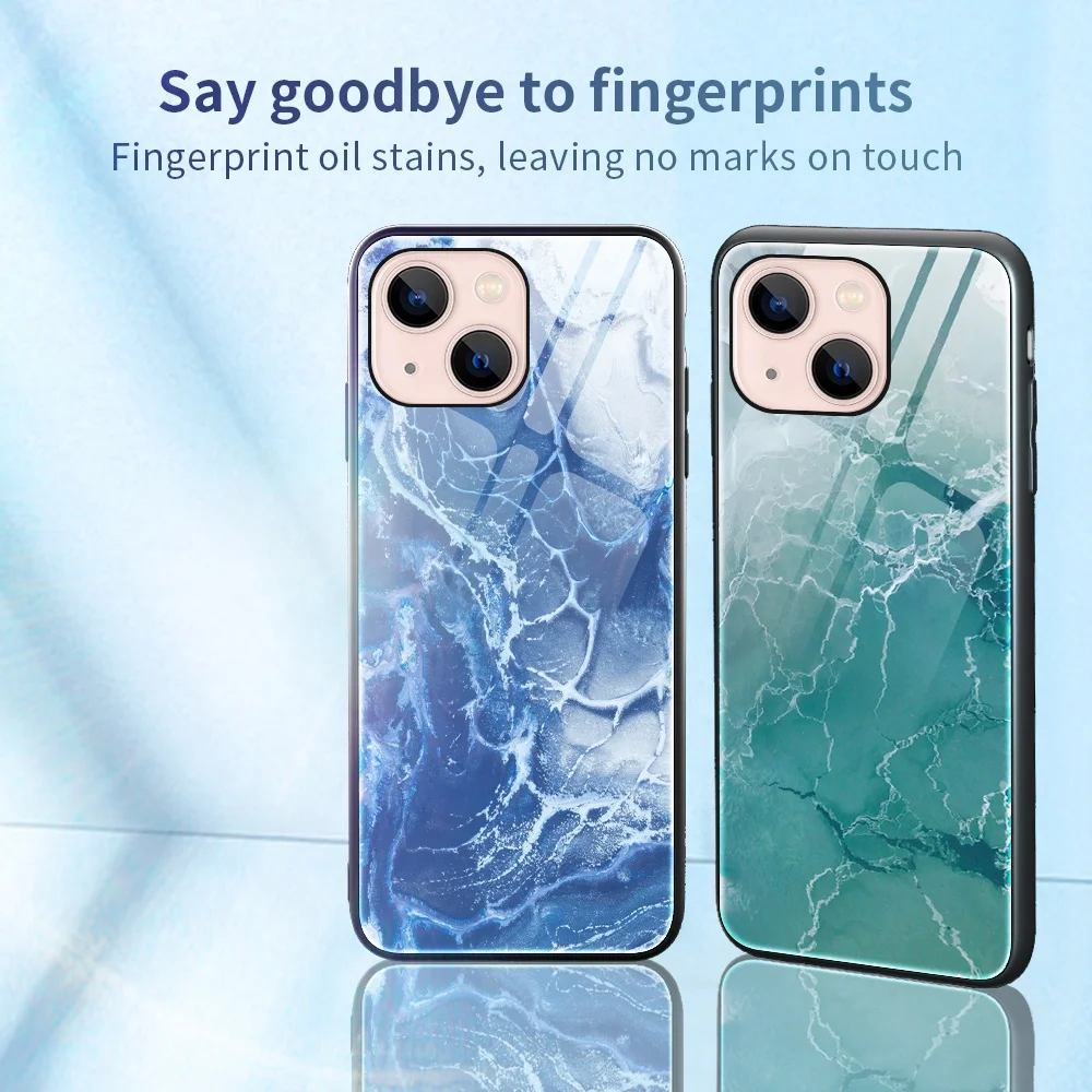 Cellphone Cover Anti-Scratch Glossy Painted Tempered Glass Back Marble Phone Case For Iphone 14 13 12 11 Pro Max XR XS