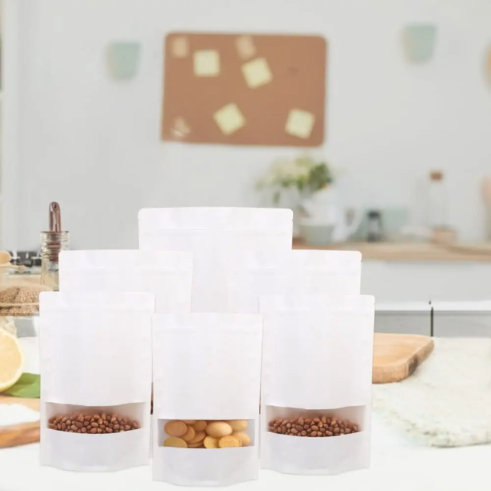 Resealable Eco-Friendly Food Packaging Zipper Bags Doypack Ziplock Brown Kraft Craft Paper Stand Up Pouch With Window
