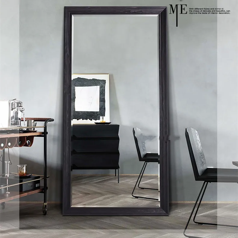 Vertical Black Frame HD Rectangle Full Body Tall Big Floor Mirror Wall Mounted Dressing Mirror