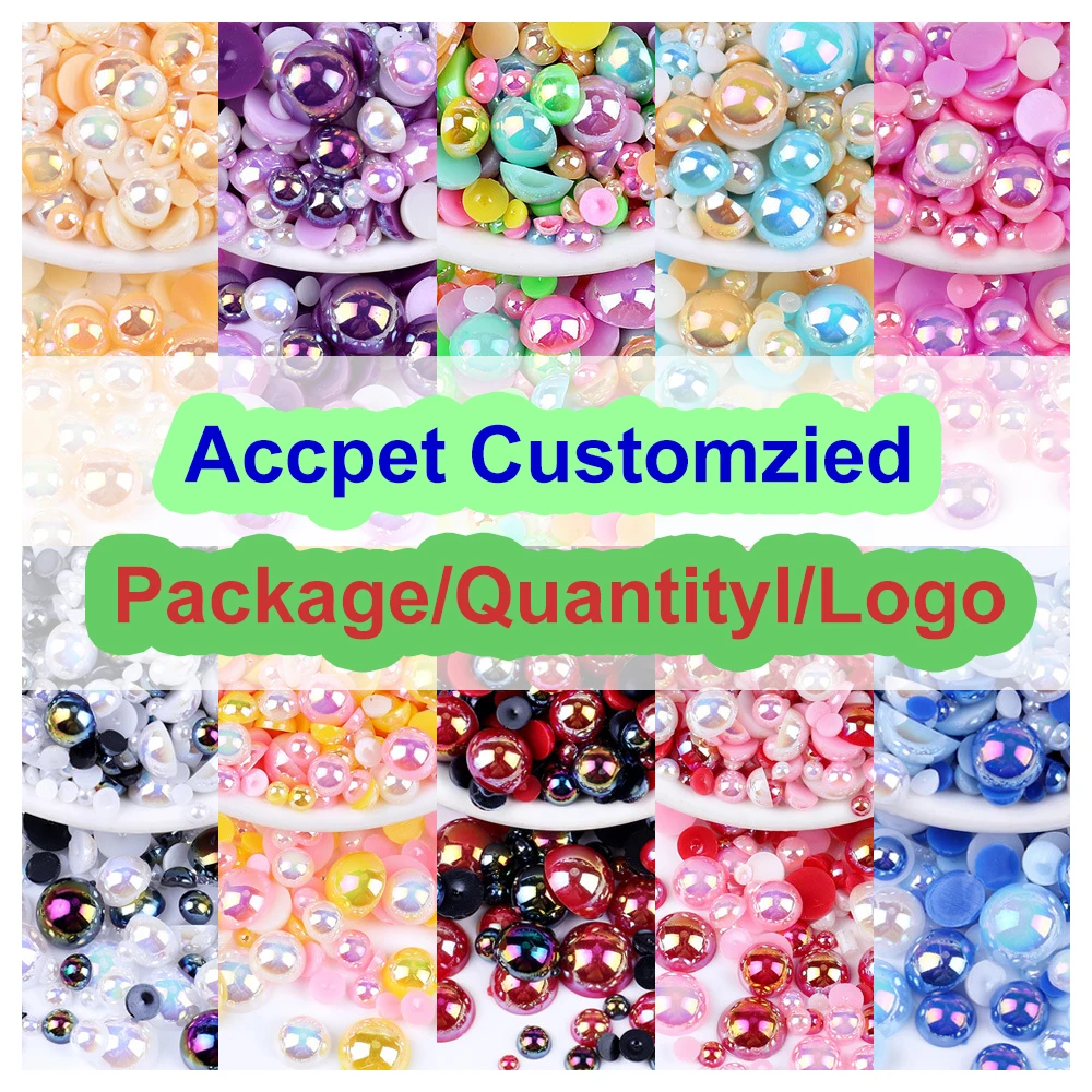 Yantuo Customized OEM 500g/16666pcs 3-10mm Mix Size multi colors mix half round abs pearls flatback Resin Rhinestone DIY Cup