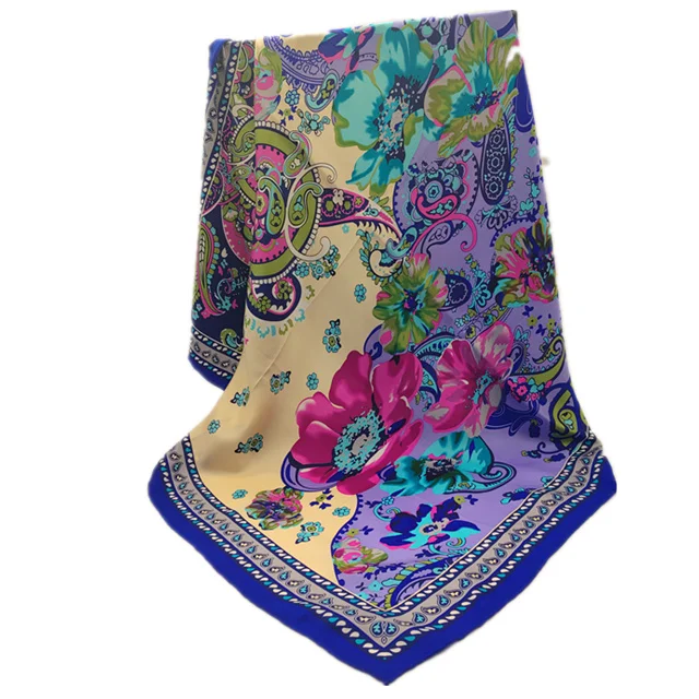 Elegant fashionable accessory 88*88cm traditional Russian style square silk scarf for women