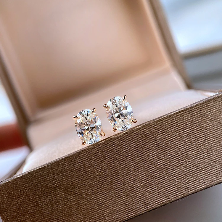 Fashion Jewelry 925 Siver Pear Stud Earring Women 18k Gold Plated Oval Heart Moissanite Earring