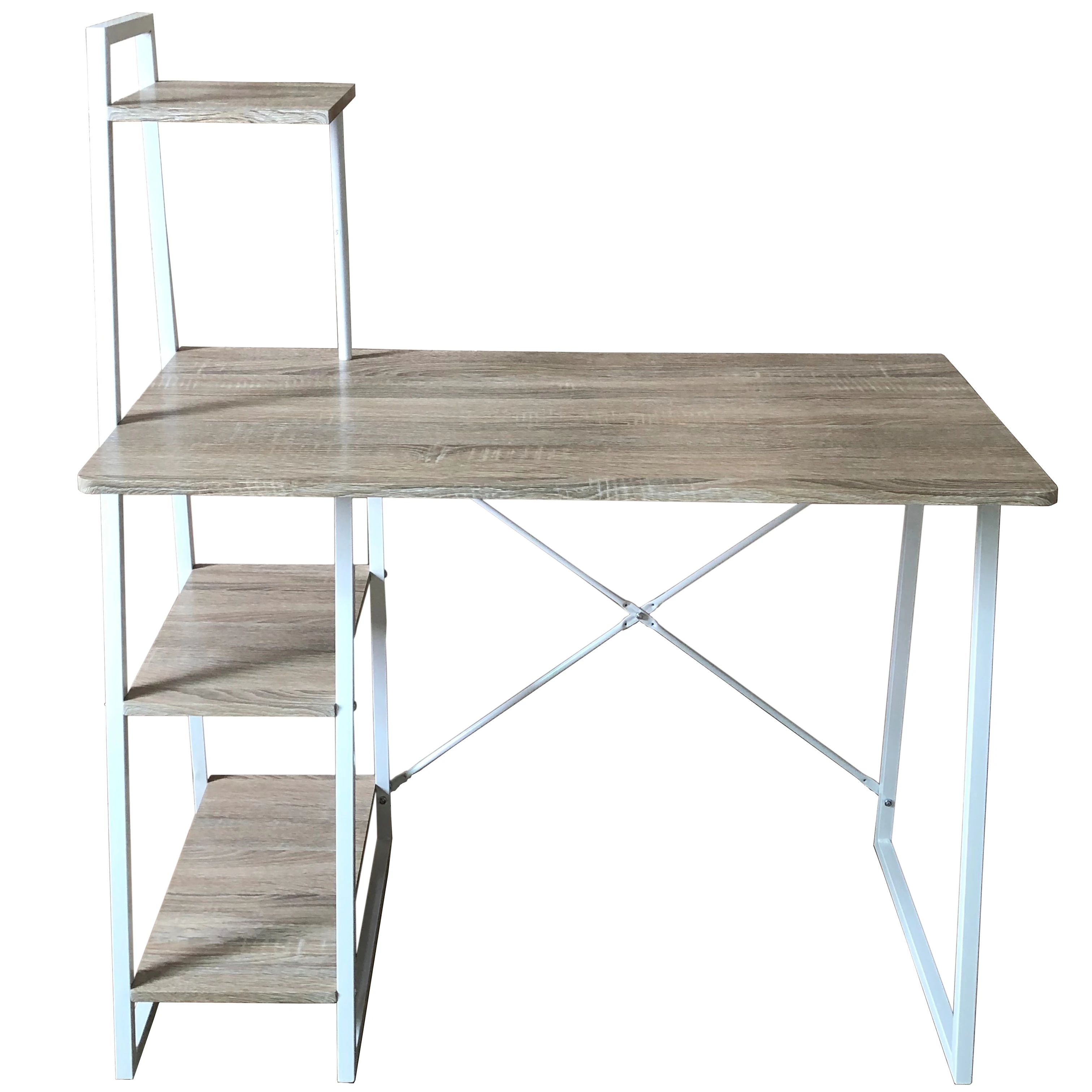 Study Writing Table with Bookshelf, Computer Desk with 3 Tier Storage Shelves on Left , 102*50*117 cm Wood color top