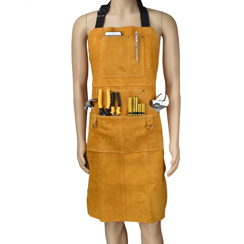 Gardening Work Apron with Tool Pockets: Leather Garden Tool Organizer Apron