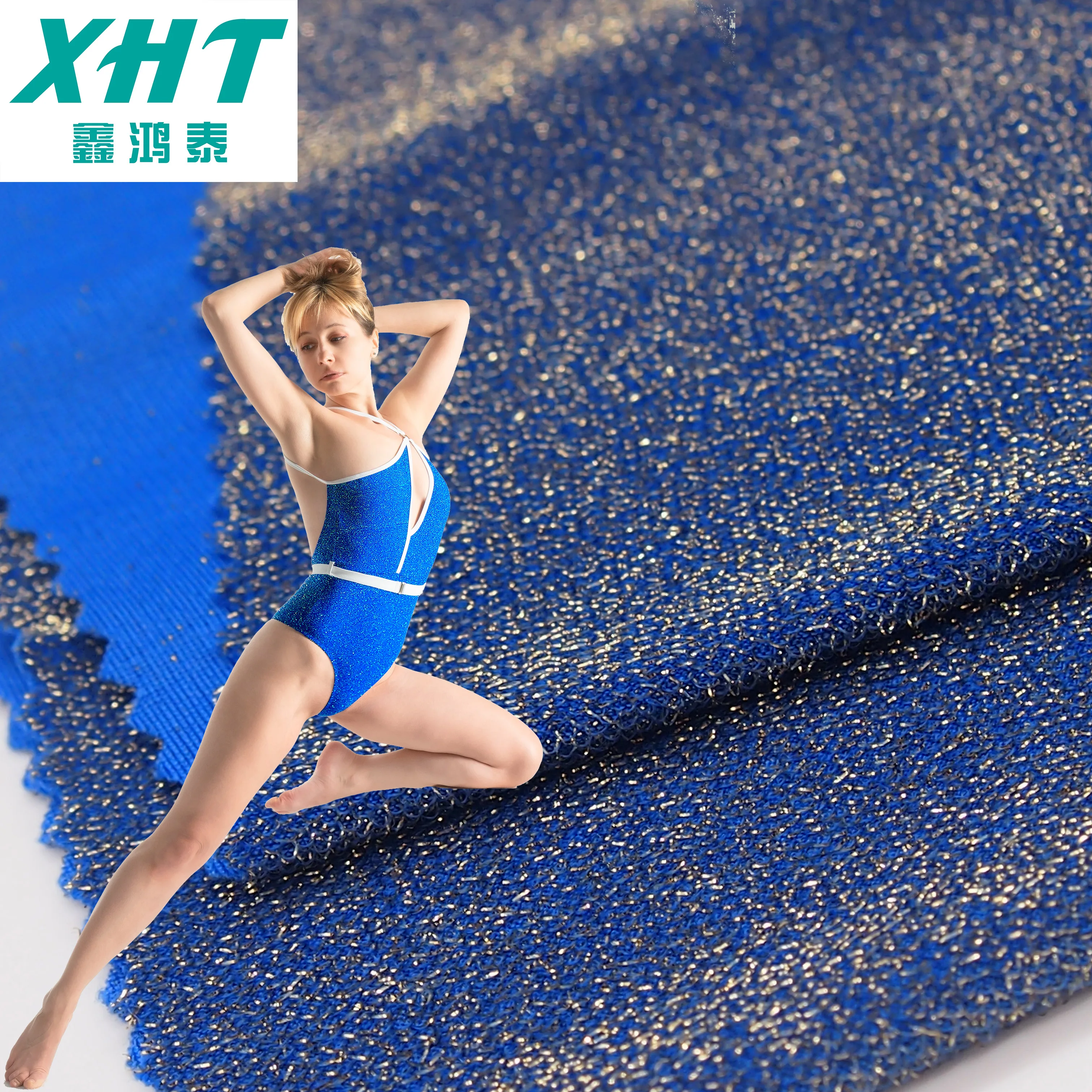 silver Metallic Foil Bonding Glitter  spandex stretch fabric for swimwear costume wear