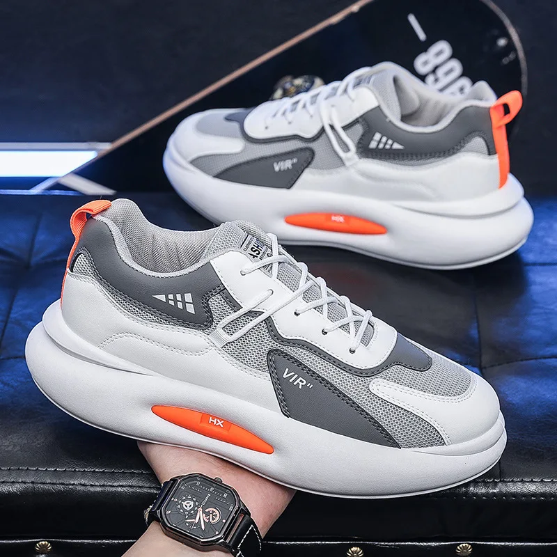 Diamond Sport Height increasing PU Upper Men Chunky White Sneakers for Men Walking Style Shoes