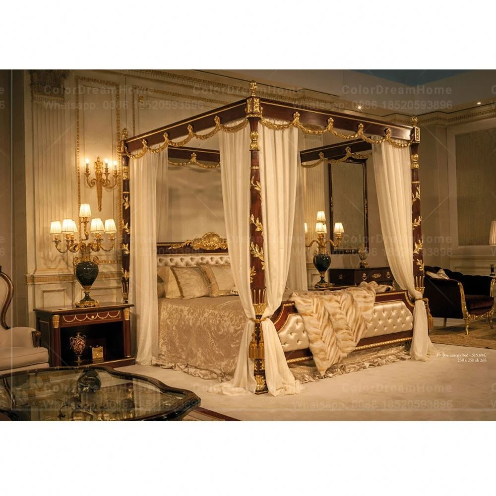 Luxury Italian palace furniture set bedroom solid wood hand-carved king size bed