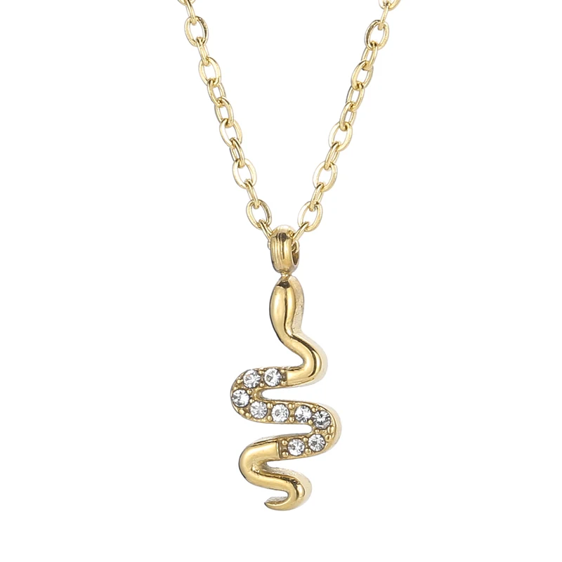 Kalen Snake Rhinestone Pendant 18K Gold Plated Stainless Steel CZ Cadena Necklace