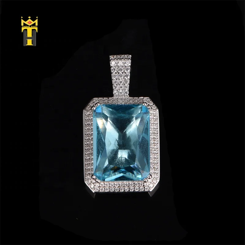 Vintage square pendant 18k gold plated cz diamond jewelry sapphire emerald gemstone necklace pendant