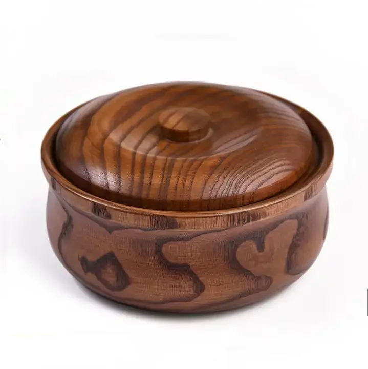 Wooden salad serving bowl with lid