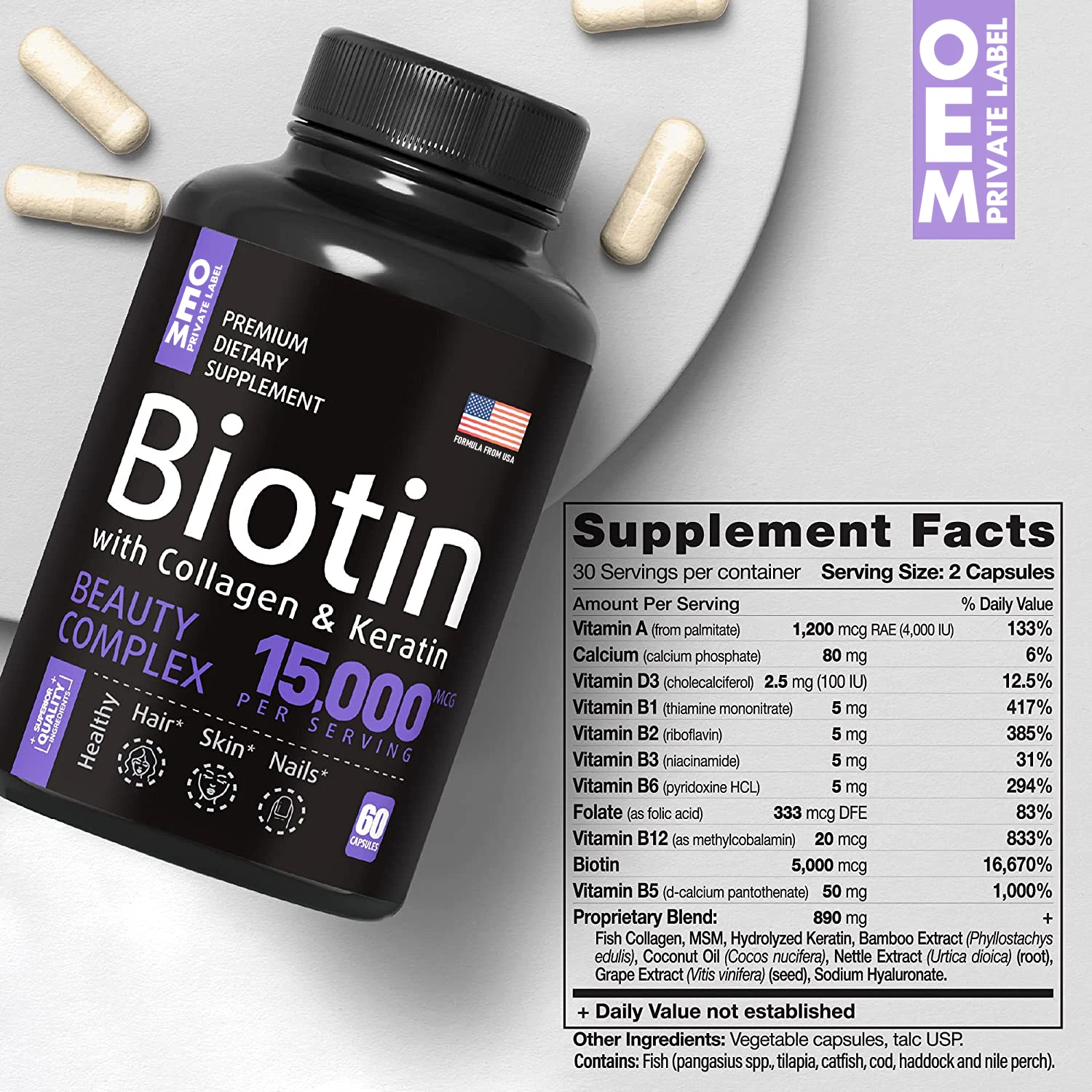 Biotin food for Healthy Skin Nails & Hair Energy Production Protein, Carbohydrate & Fat Metabolism Keratin + Collagen