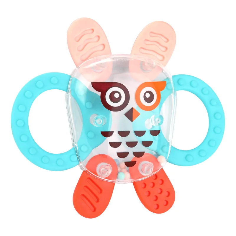  12 kinds of cute different design colorful baby teether ring non-toxic plastic rattle