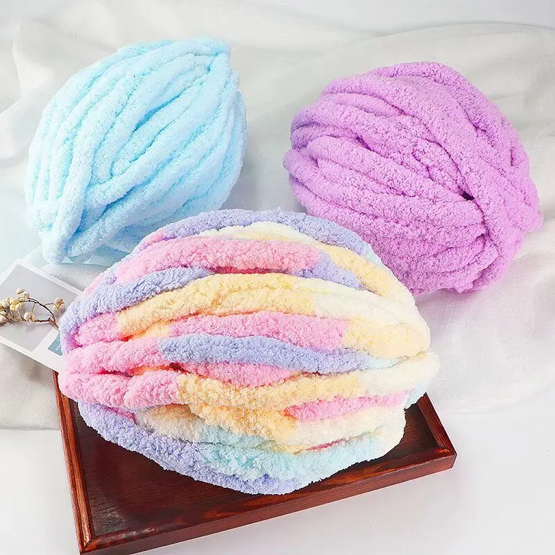 Wholesale Plush Blanket Color Fancy Yarn Polyester Acrylic Blend Fluffy Hand Braided Thick Bulky Needle