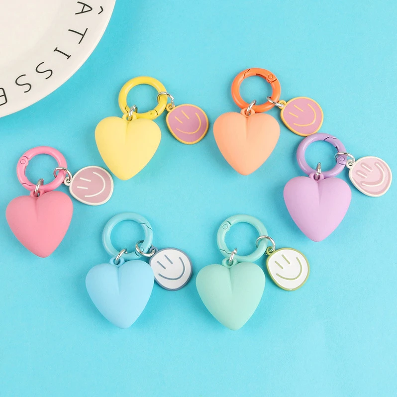 Fashion Bag Charm Candy Color Heart Pendant Enamel Happy Smile Face Keychain for