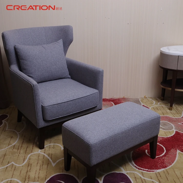Creation Star Hotel Project Sheraton Hotel Bedroom Fire-proof Fabric Single Lounge Chaise Sofa With Ottoman