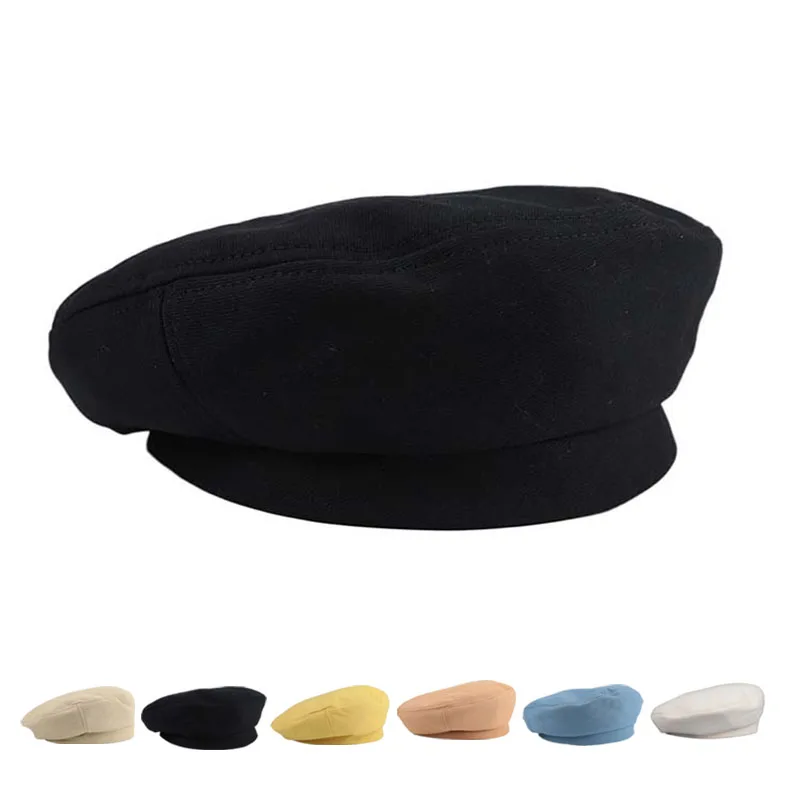 Лидер продаж восьмиугольный берет из хлопка с логотипом на заказ для девочек осенне-зимний женский теплый однотонный винтажный Ретро шапки