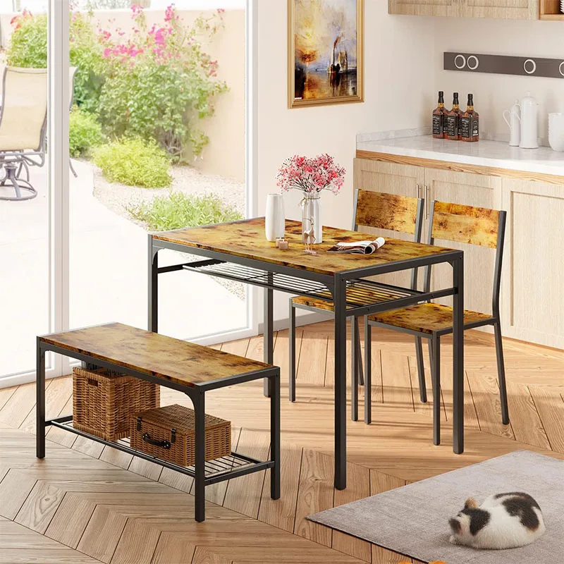 Dining Table Set for 4  Space-Saving Kitchen Table Set Dining Room Table Set with Metal Frame & MDF Board