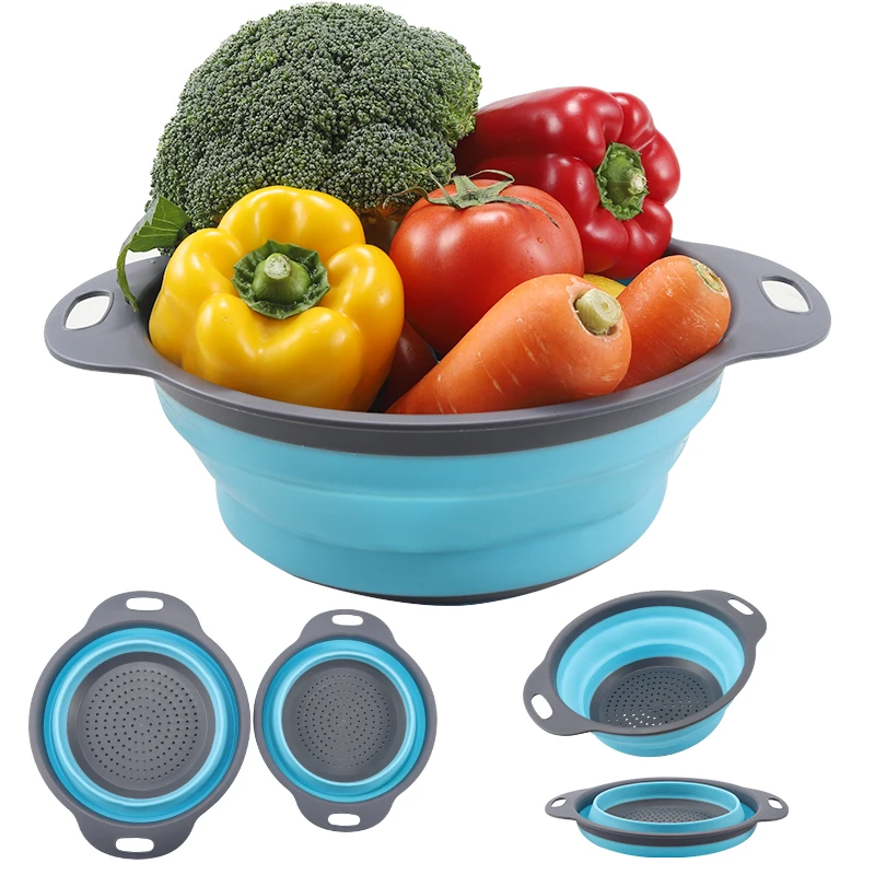 Kitchen Tools Food Grade Square Foldable Drain Sink Colander Silicone Collapsible Fruit And Vegetable Storage Baskets