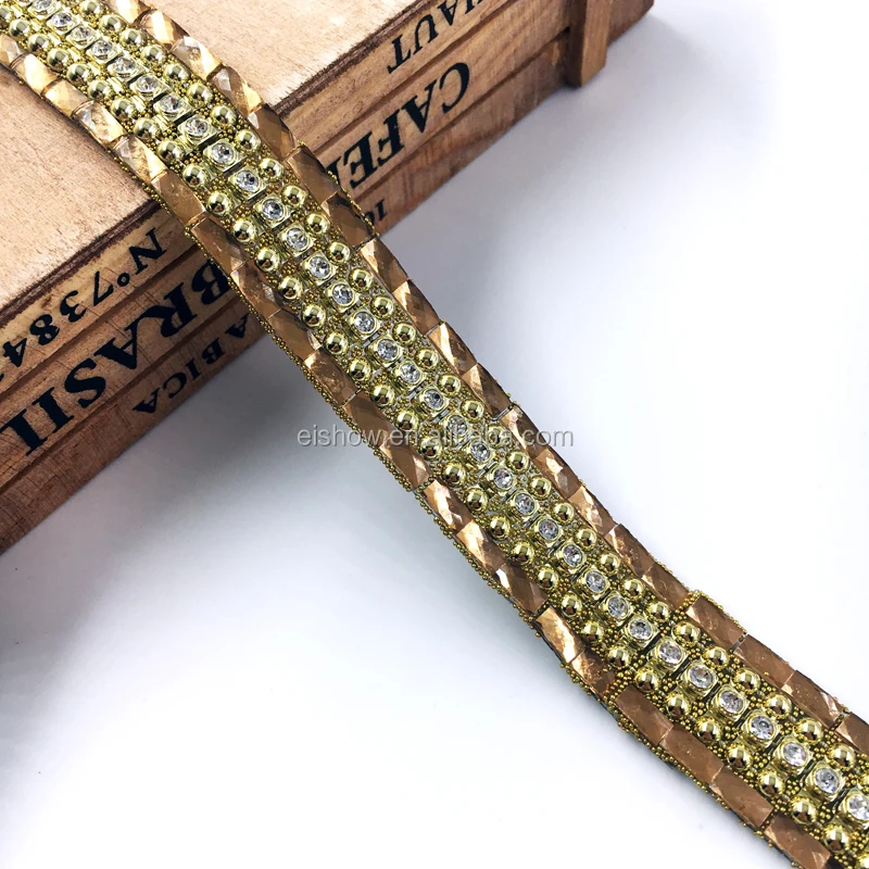 2.5cm champagne iron trim with small beads used for shoes decoration accessories