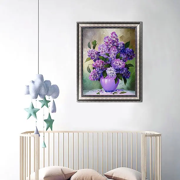 5D DIY Full Drill Diamond Painting  Purple Flower Vase Cross Stitch Embroidery Diamond Painting