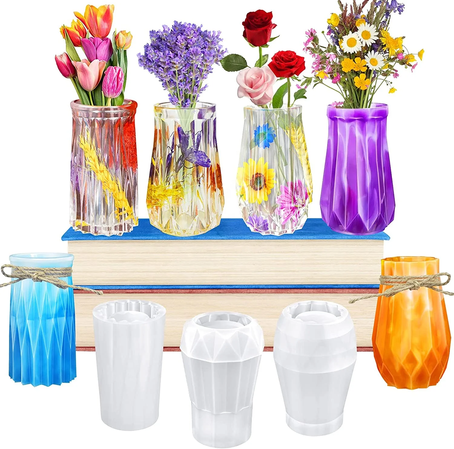 Resin Molds for Small Tall Vase Bud Vase Silicone Molds Kit with Twine Epoxy Casting Flower Vase Molds