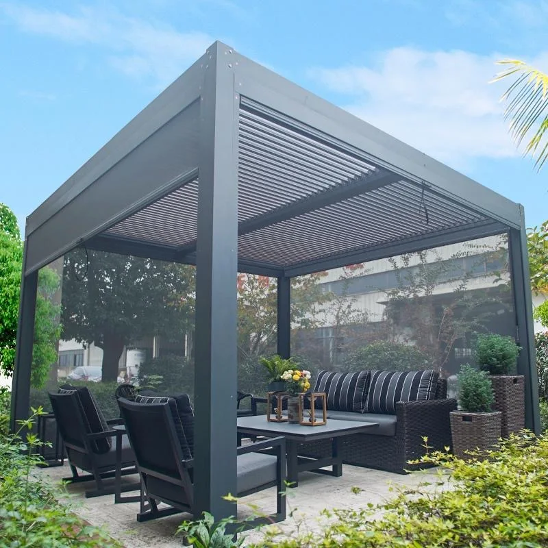 Outdoor All Season Electric Shutter Aluminium Pergola Canopy Garden Pavilion Aluminium Gazebo Outdoor Louvre  Motorized Pergola