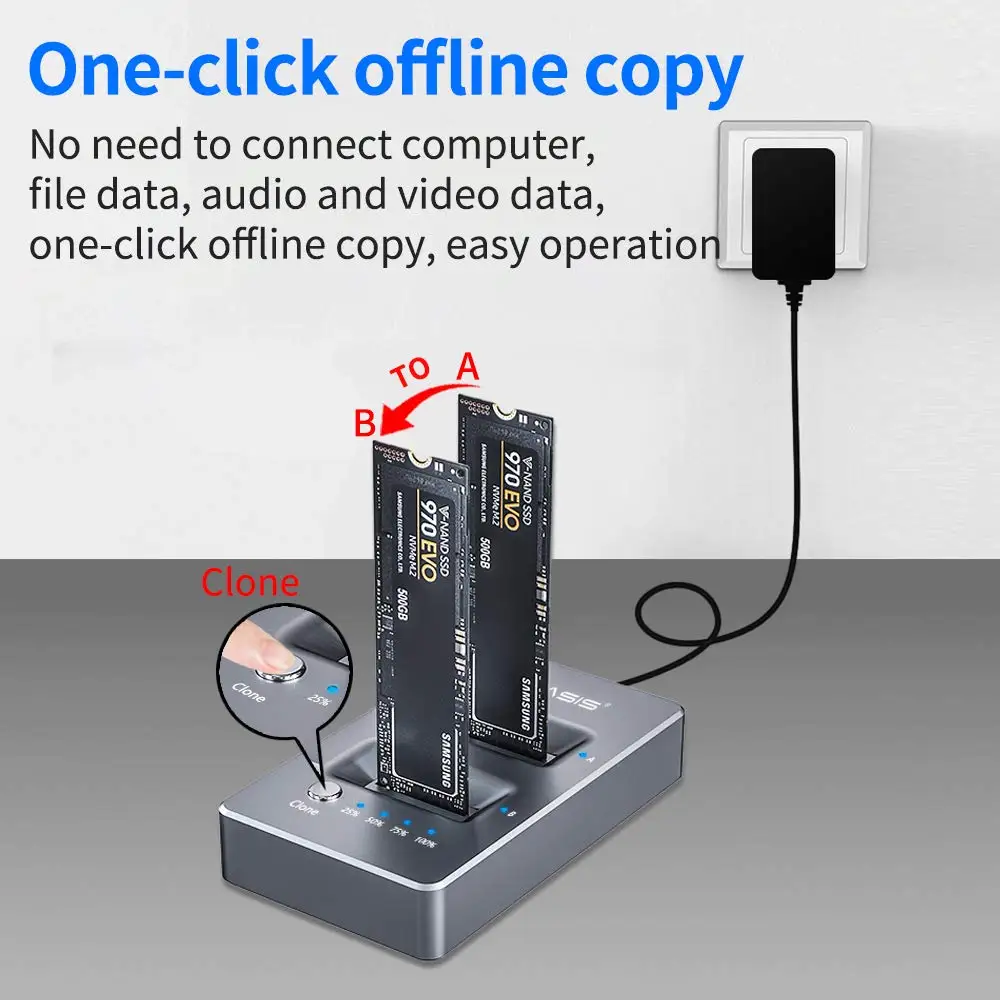 ACASIS USB C 3 1 Gen2 10 Гбит/с Dual & Single Bay Offline Clone M.2 NVME SSD корпус для копий