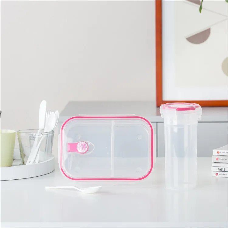 
Eco-friendly school children used transparent plastic tiffin food lunch box with water bottle 