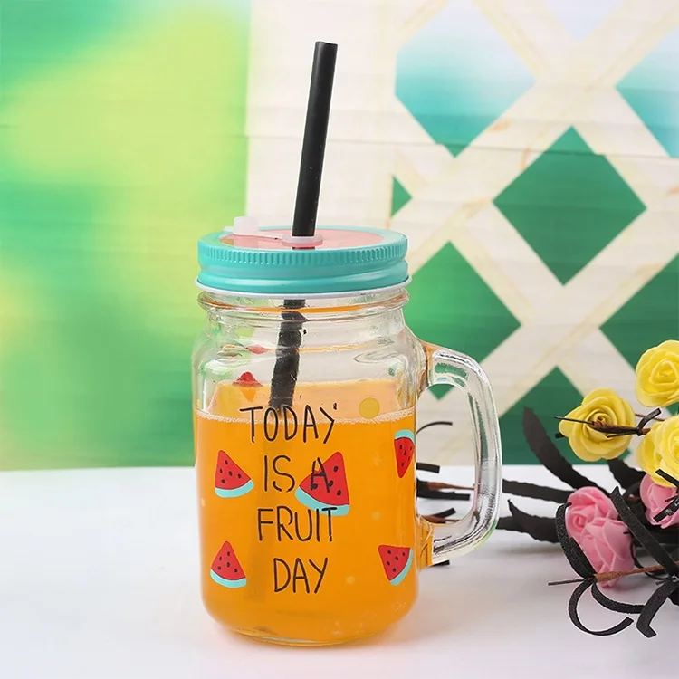 
Custom 16OZ Colorful Logo Printing Drinking Glass Mason Jar for Fruit Juice Bottles 