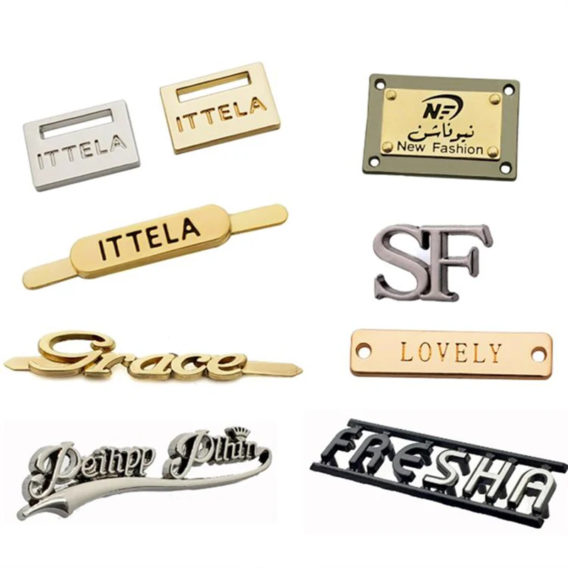 Factory Wholesale Plate Size Labels Garments Sticker Tags Apparel Metallic Printer Logo Round Jeans Sewn Metal Label For Bag