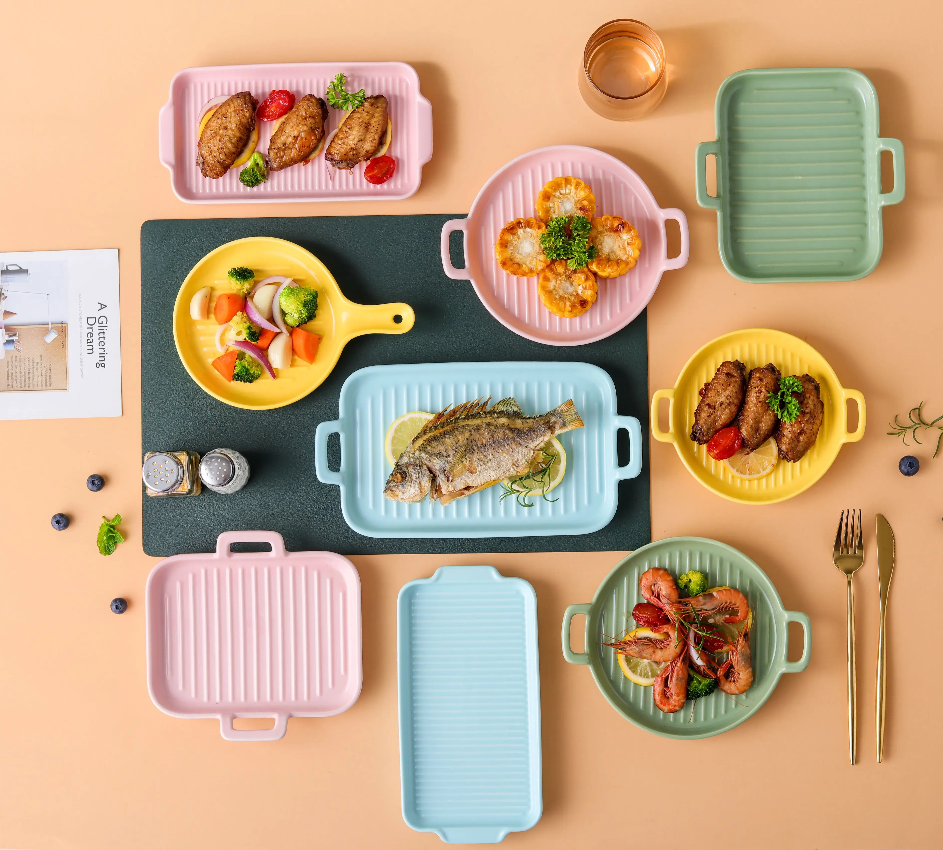 Custom Kitchen Bakeware Set Rectangular Casserole Stoneware Baking Tray Oven Ceramic Baking Dishes