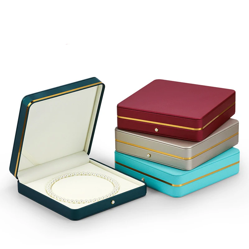 Pearl necklace box Phnom penh Pu leather flannelette inner core wine red green champagne cyan jewelry storage