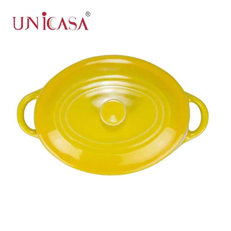 Ceramic Casserole Dish with Lid, Stoneware Covered Rectangle Casserole Ceramic Casserole Pan for Bakeware Oven, Yellow