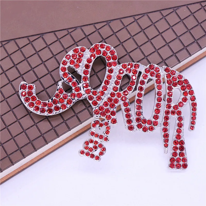 Popular College Association Animal Pin Women Dress Decoration Red Rhinestone Covered Greek Delta Elephant Soror 1913 Brooch
