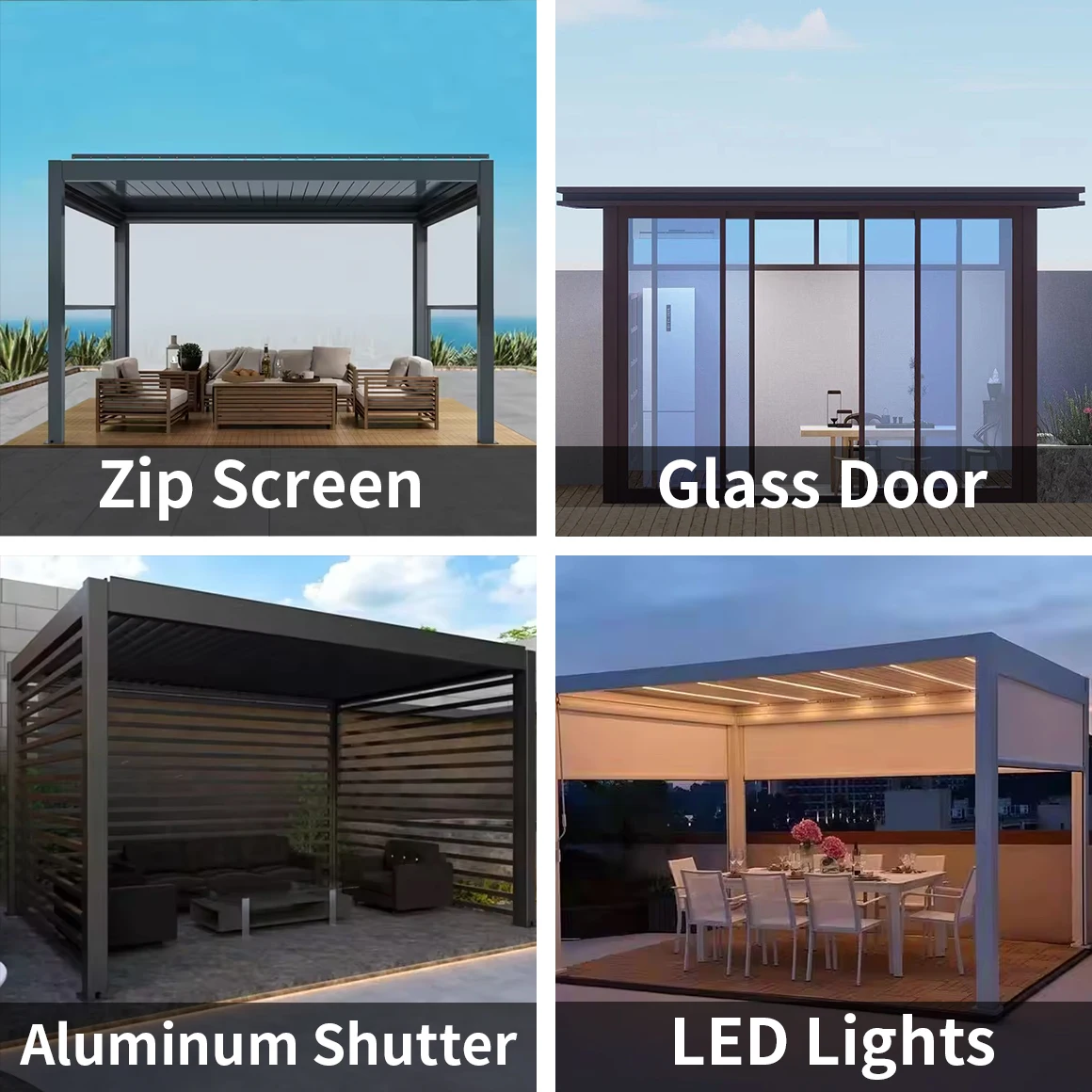 Pergola Aluminium Outdoor 3x3 Design Open Sunshade Shutter Louver Roof Electric Canopy Gazebo Glass Pergola