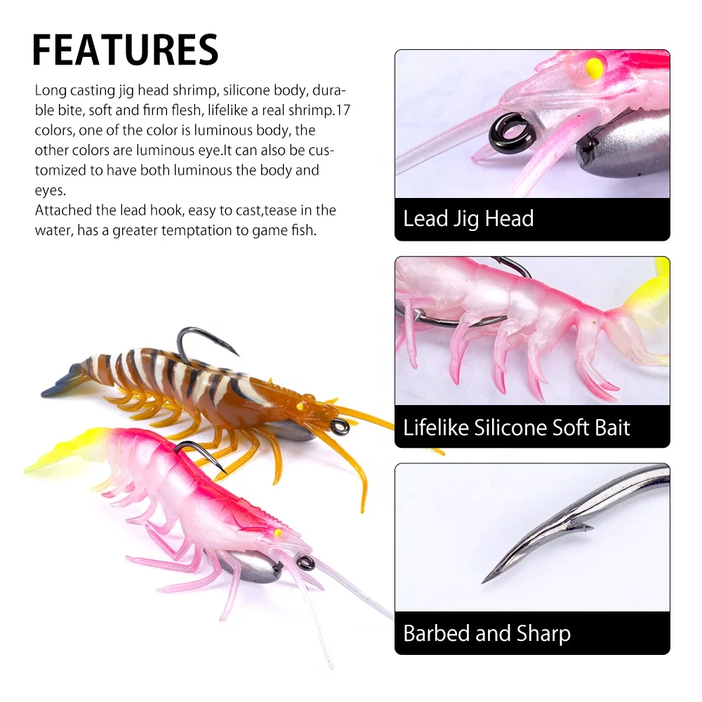 New Design UV 160mm 27.6g Swimbait With Jig Head Hook Fishing Soft Saltwater Flick Prawn Shrimp Lures