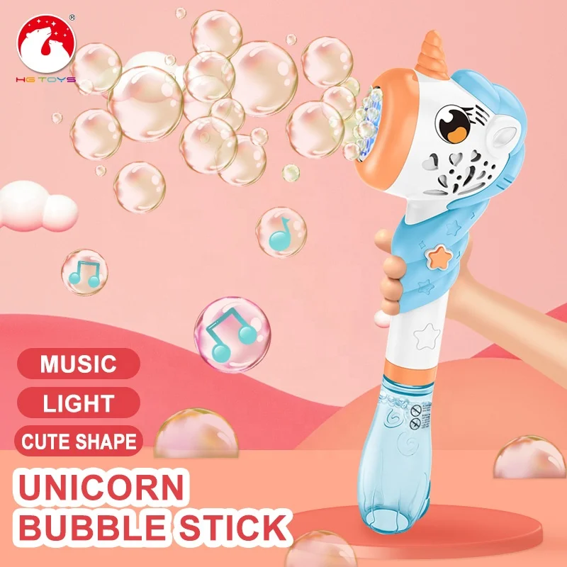 Cartoon Unicorn Outdoor Toy Battery Operated Soap Bubble Machine electric bubble wand unicorn with Light and Sound for Kids