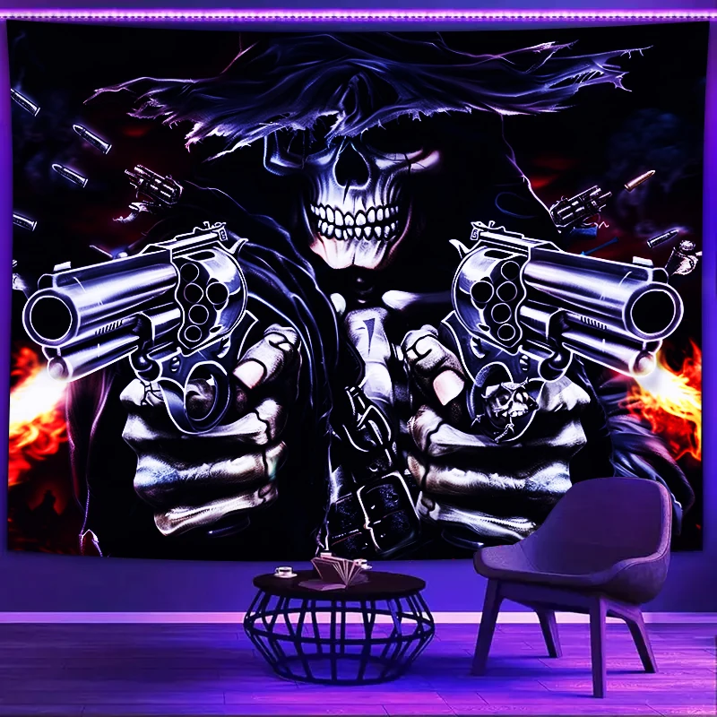 Fluorescent UV Reaction Printed Pattern Wall Hanging Tapestry Blacklight Tapestry for Home Decor