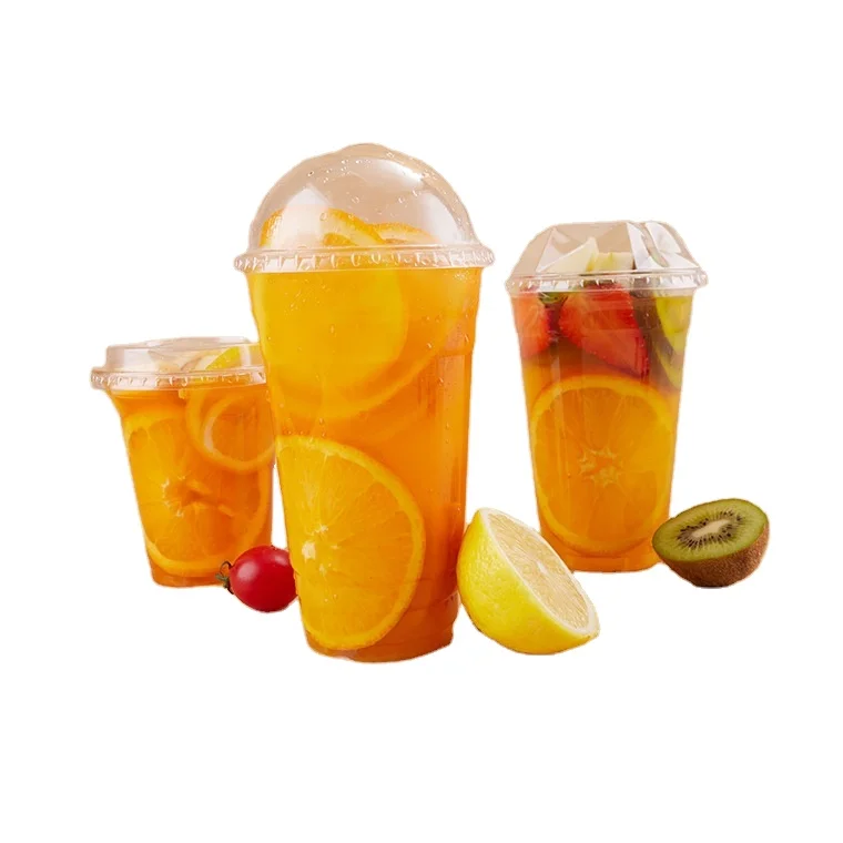 Customized Logo Transparent Cold Drink Cup Printed Disposable Plastic Cup With Lid