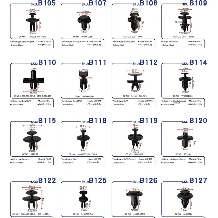 OEM Service Durable B100 POM Car Fixing Bumper Retainer Clips Plastic Rivets