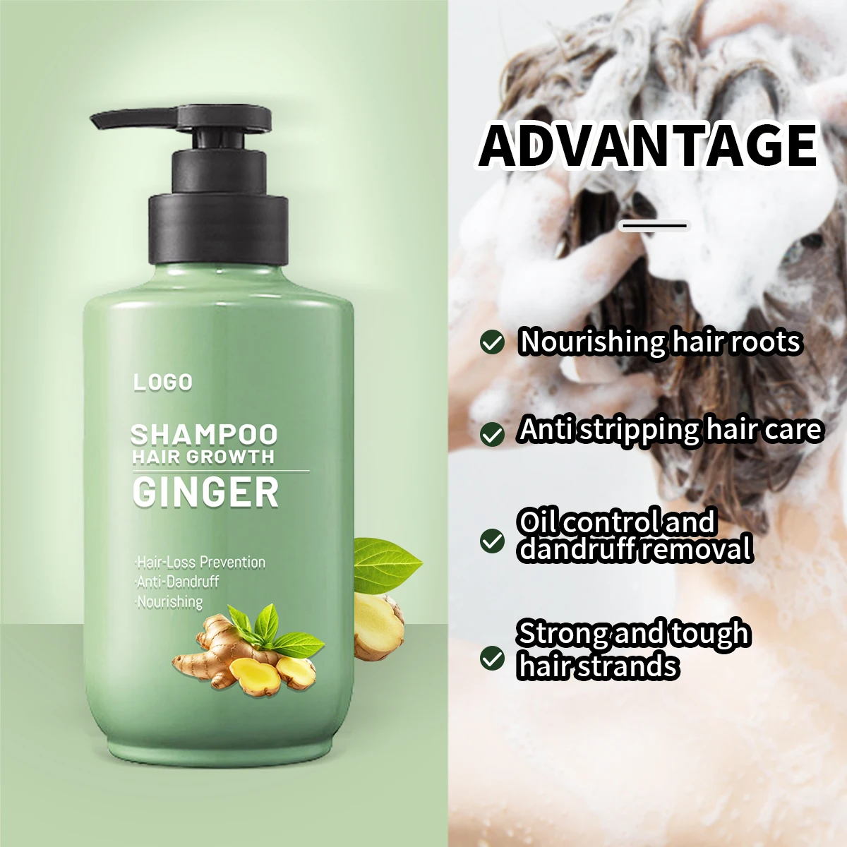Private Label Vegan Ginger Shampoo Conditioner Organic Collagen Anti-Hair Loss Set Nourishing Moisturizing Smoothing Adults