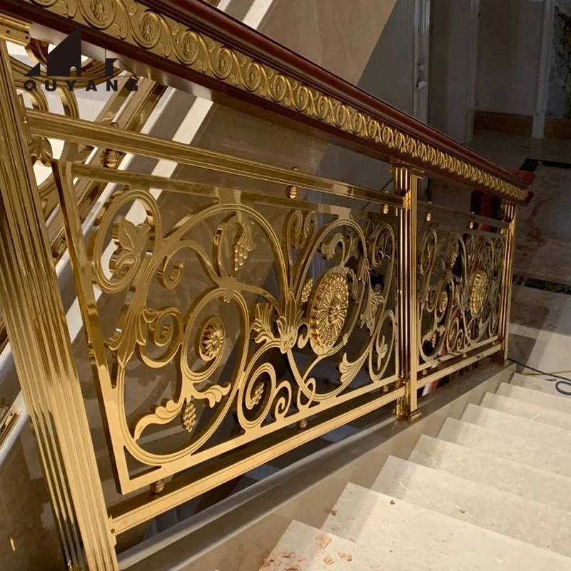 QUYANG Customized Villa Luxury Decorative Morden Brass Copper Baluster Bronze Stairs Handrail Railing For Sale